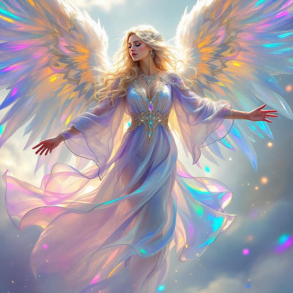 Iridescent Angel with Crystal Robes in Digital Art Style