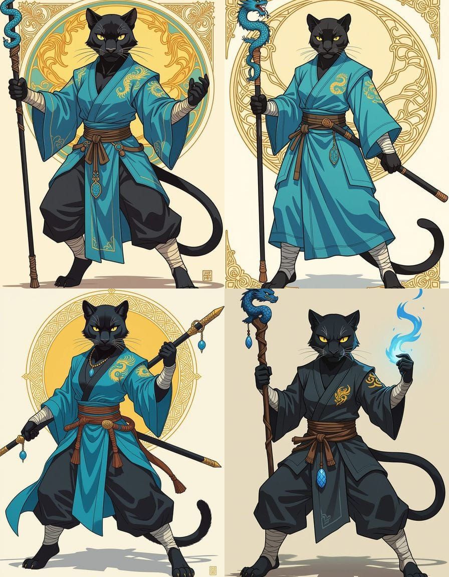 Black Panther Monk in Dynamic Combat Stance as Digital Paint...