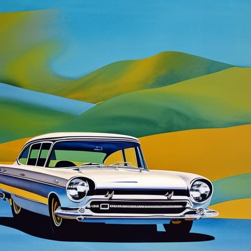 Vintage Car Advertisement in Gouache Style