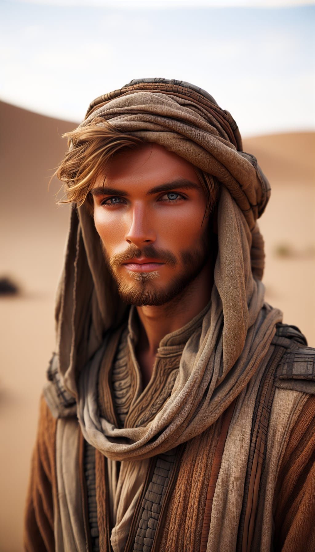 Stoic Desert Warrior in Protective Stillsuit