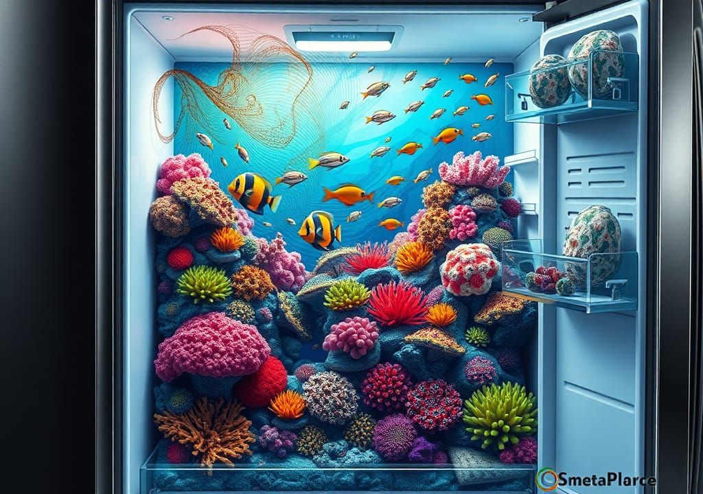 Coral Reef Ecosystem Inside Modern Refrigerator