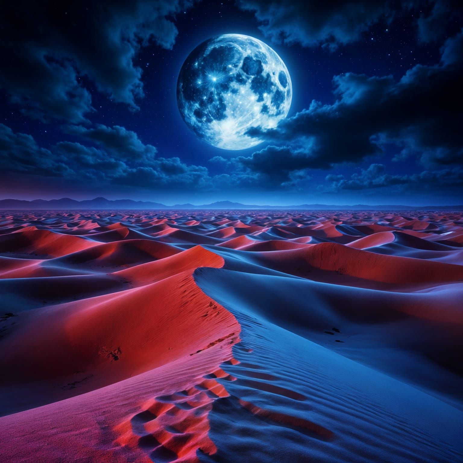 Shimmering Sand Dunes Under Moonlight