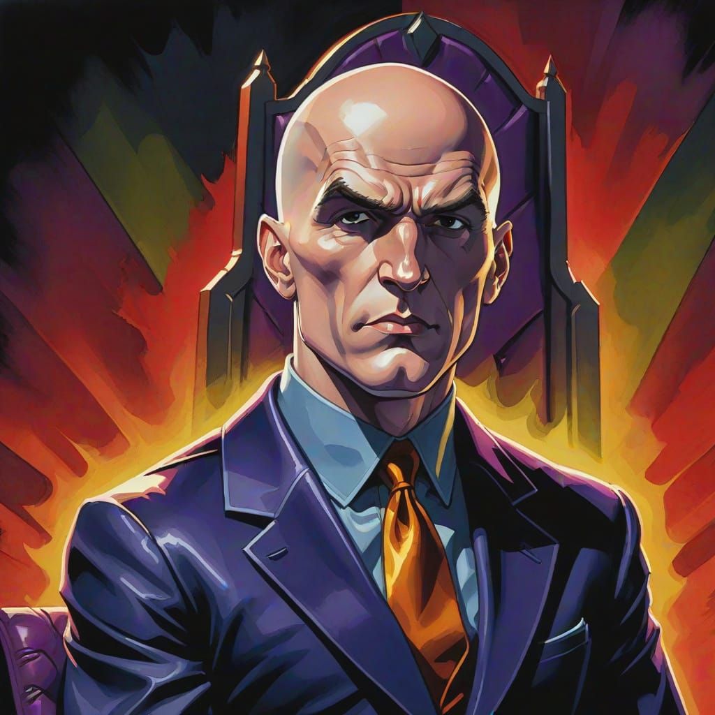 Lex Luthor on Throne: Gouache Comic Book Portrait