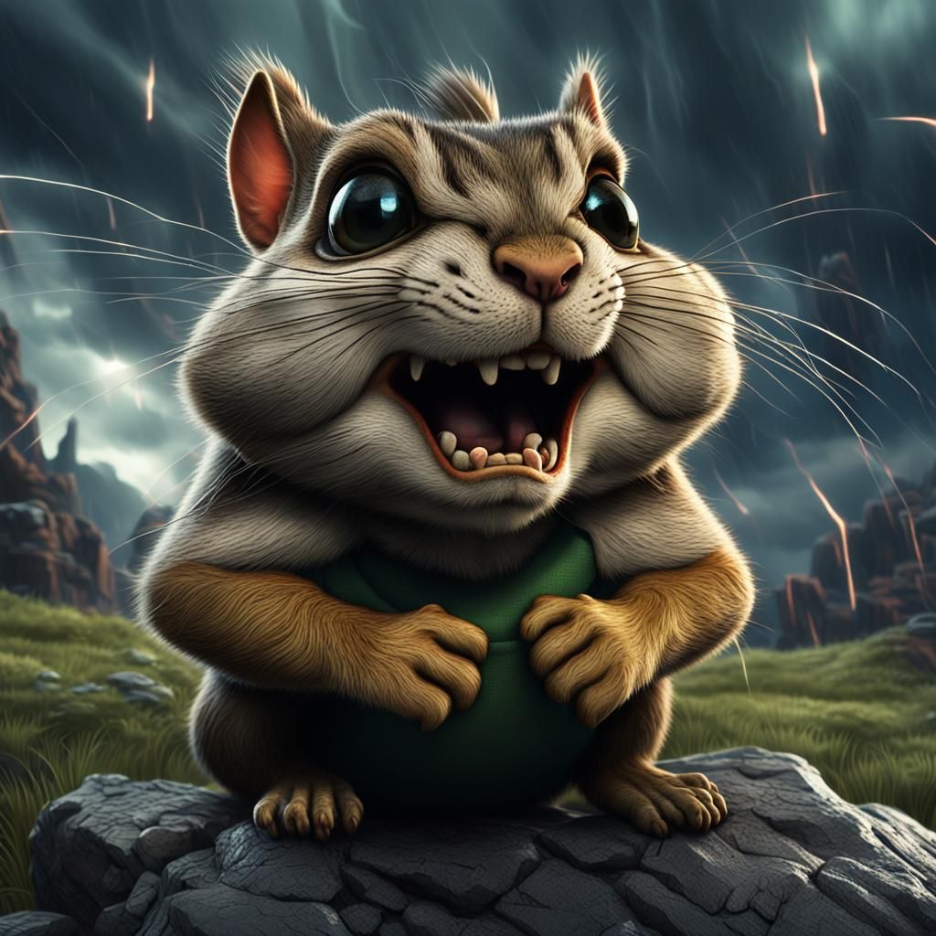 Aggressive Chipmunk Ogre in Dark Fantasy Style