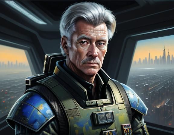 Futuristic Colonel Jon Holt Oil Painting