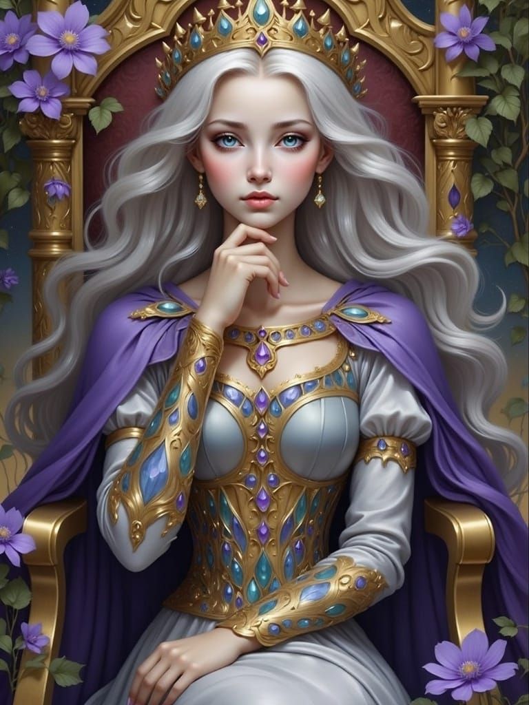 Norse Queen Contemplating Destiny in Elegant Splendor