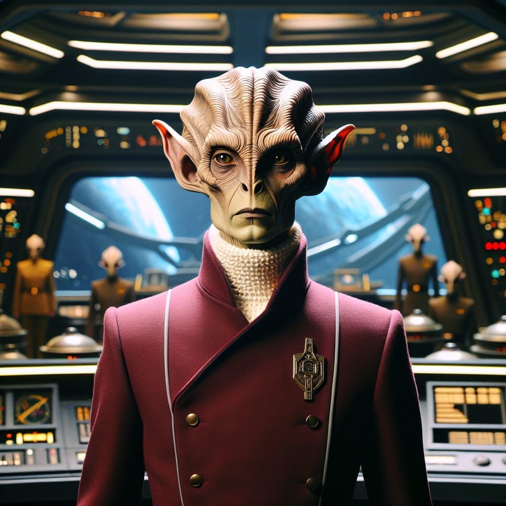 Alien Naval Officer on Spaceship Bridge in 8K