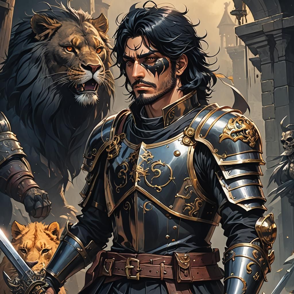 Gothic Knight with Lion Armor, Anime Style