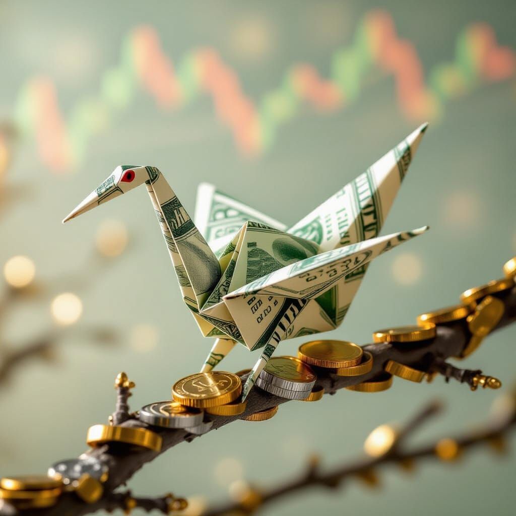Origami Crane of Money on Coin Branch
