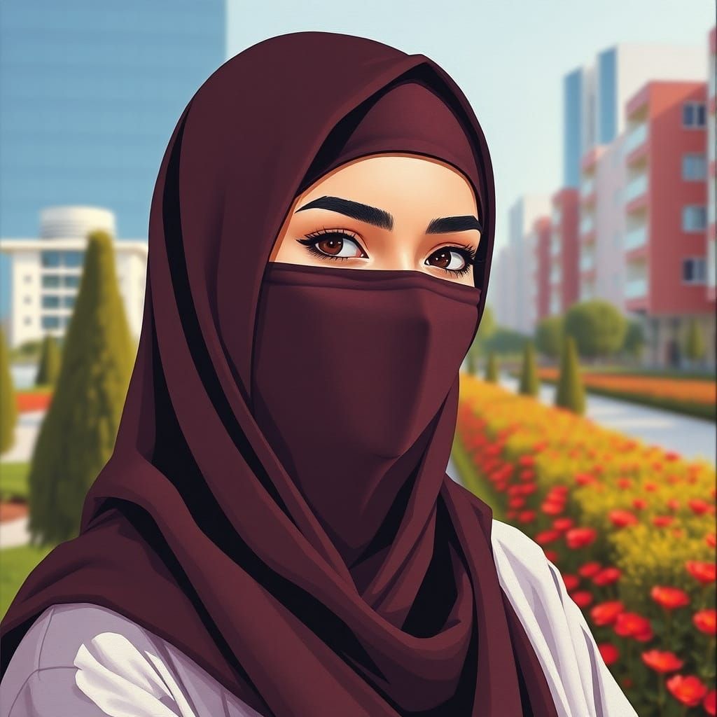 Minimalist Painting of a Woman in Niqab
