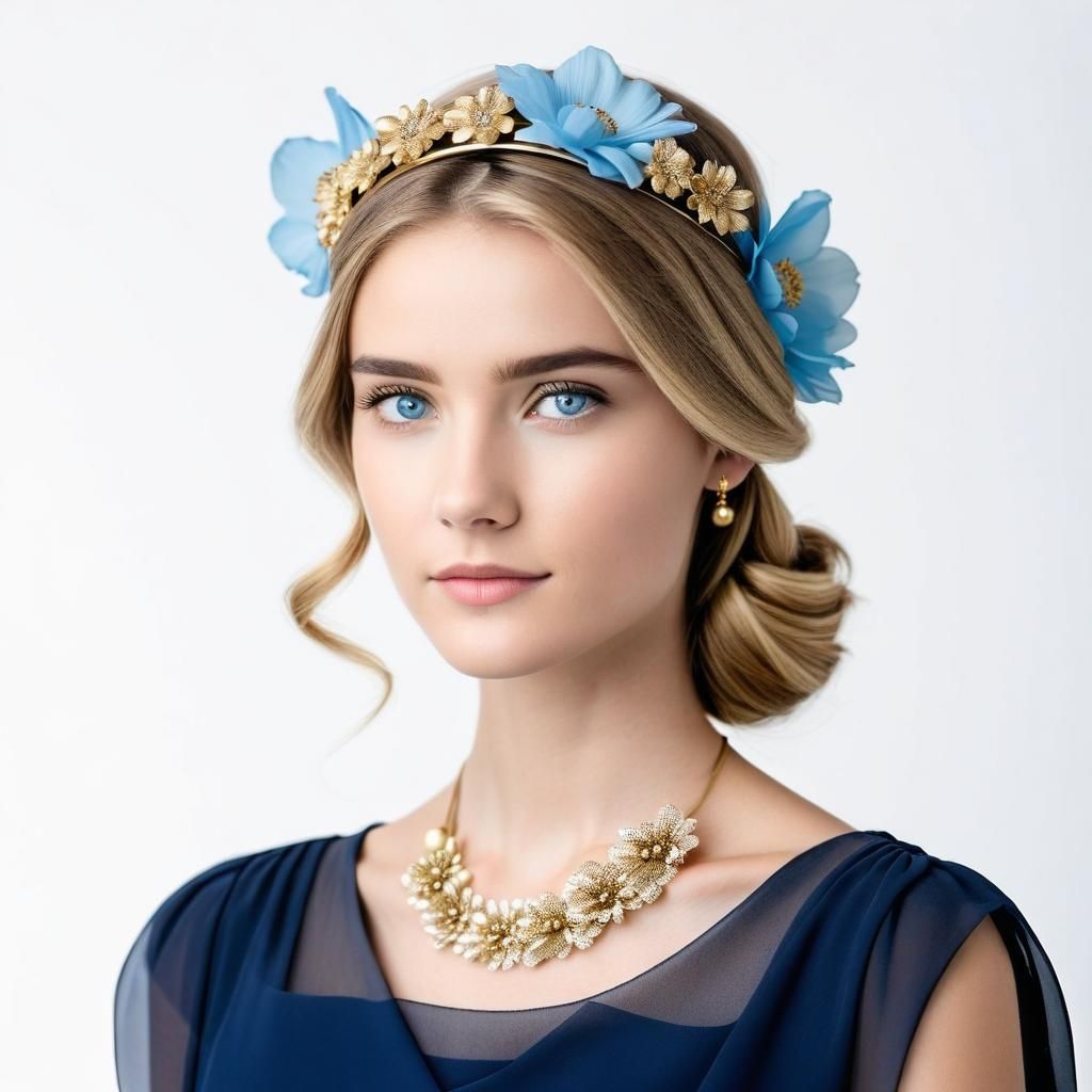 Woman Portrait with Chiffon Top and Flower Headband