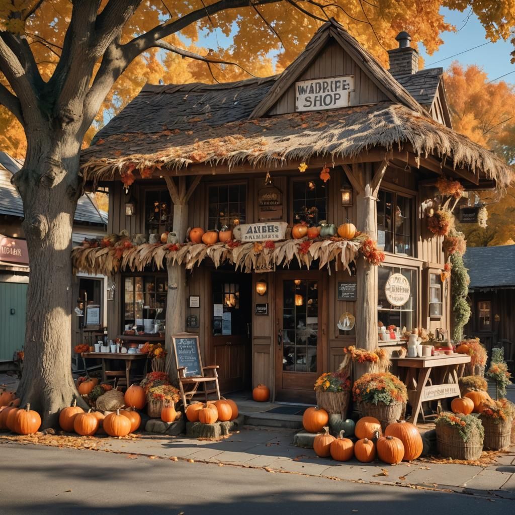 Fantasy Barber Shop in Autumnal Village Scene
