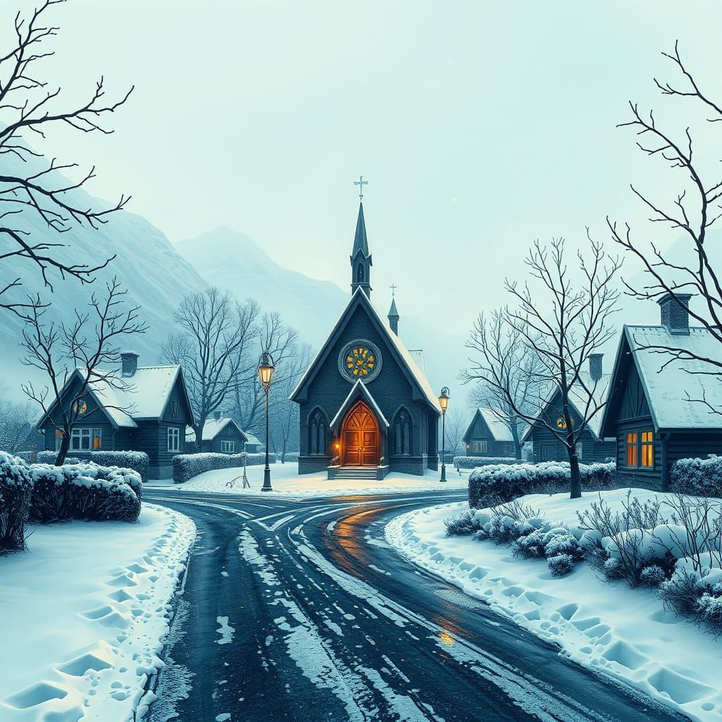 Winter Gothic Church with Geometric Fractal Details