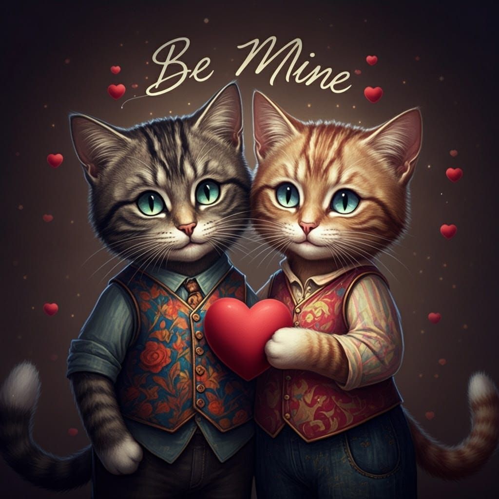 Loving Chibi Kittens Share Valentine's Day Hearts