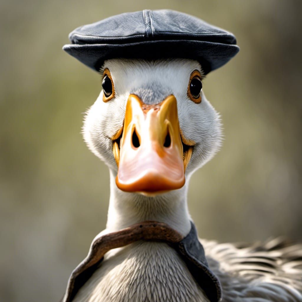 a goose wearing a flat cap