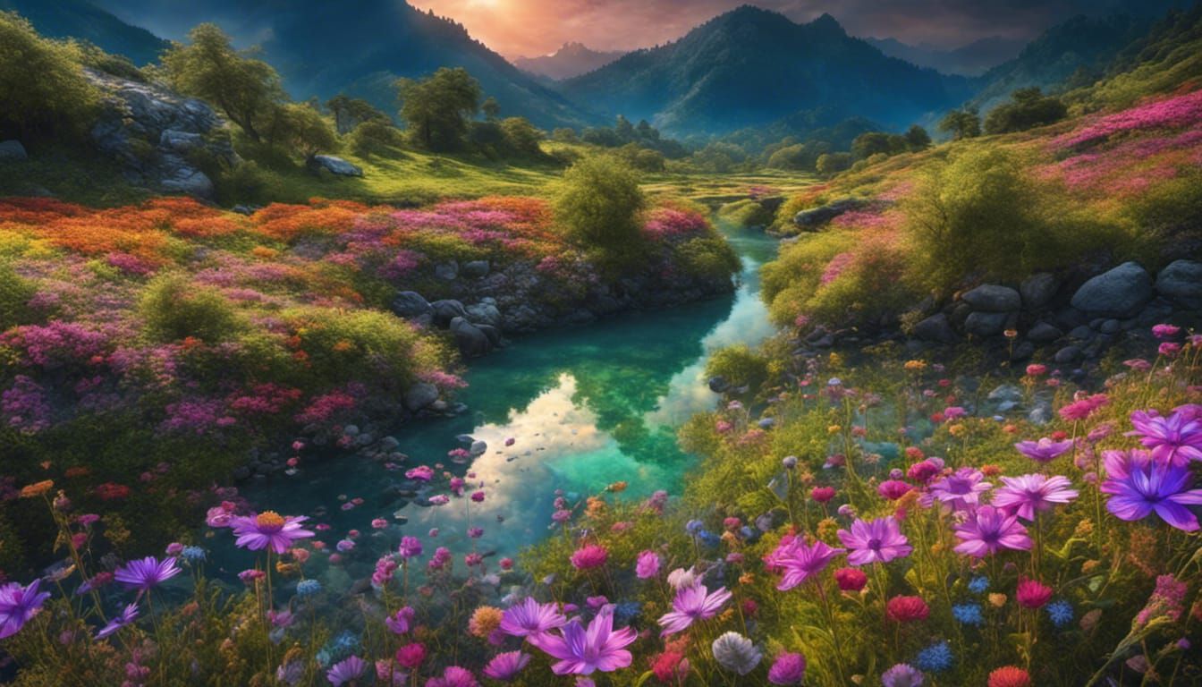 Radiant Indian Meadow with Cosmic Flowers