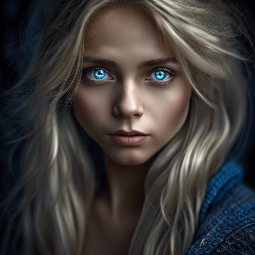 Ash blonde girl with blue eyes