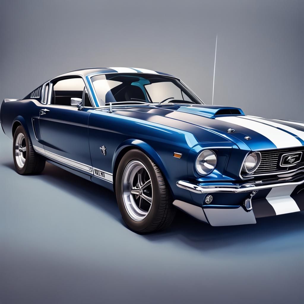 Hyperrealistic Blue Ford Mustang GT Side View