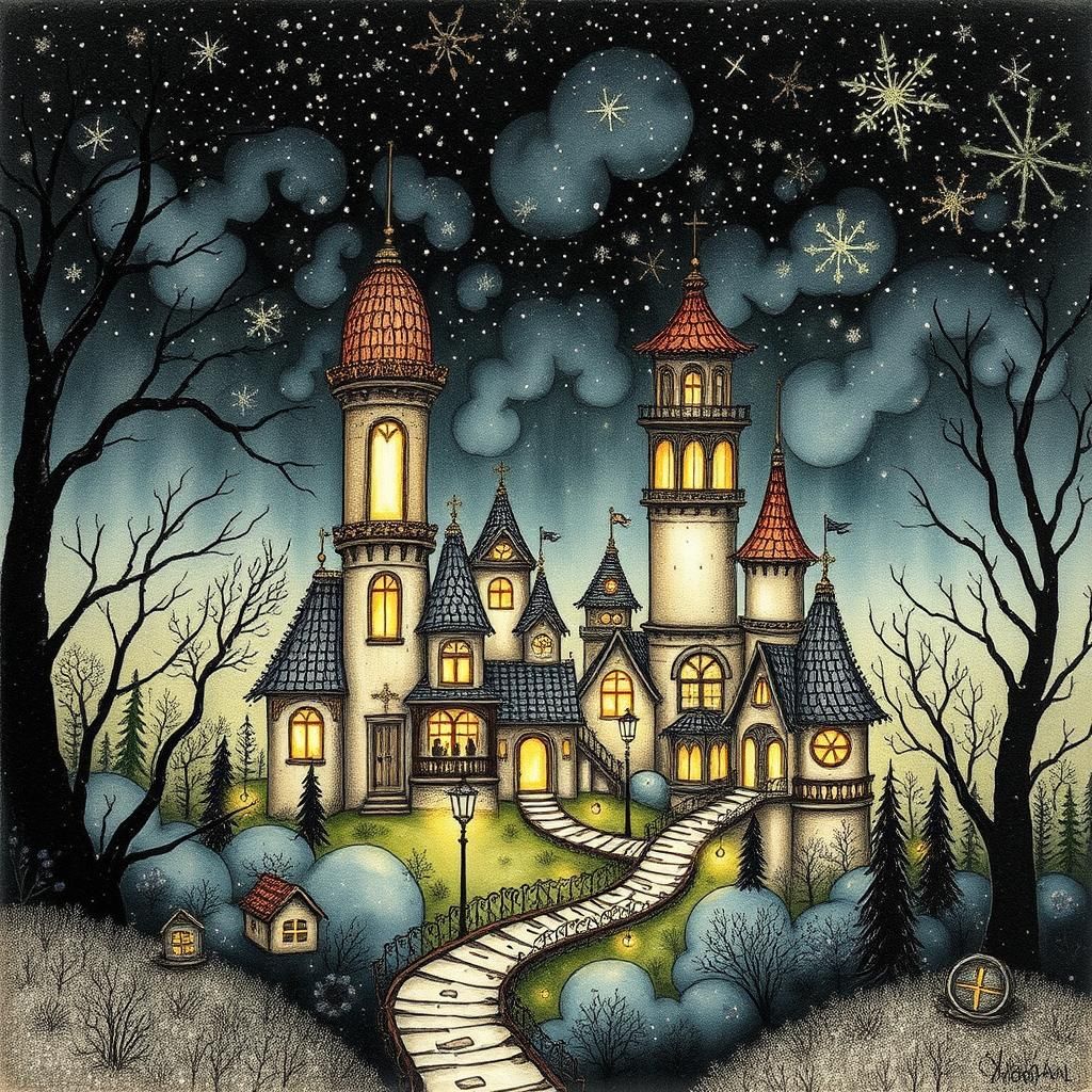 Enchanted Fairy Village Amidst Starry Sky