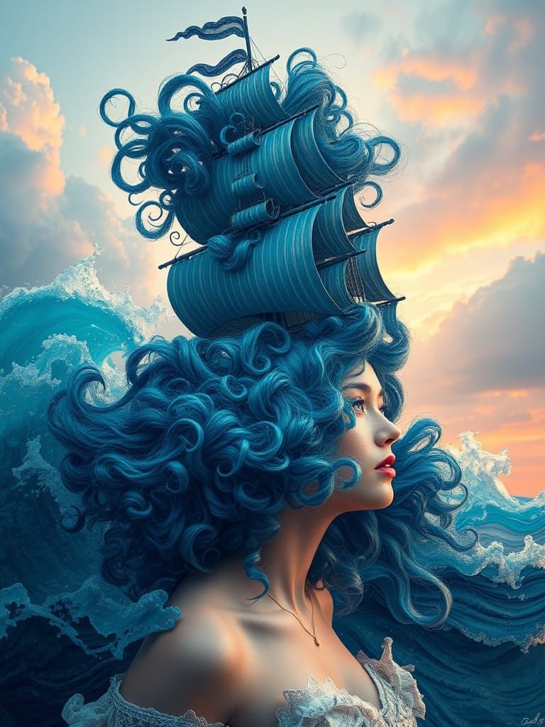 Battleship Hair: A Surreal Digital Artwork