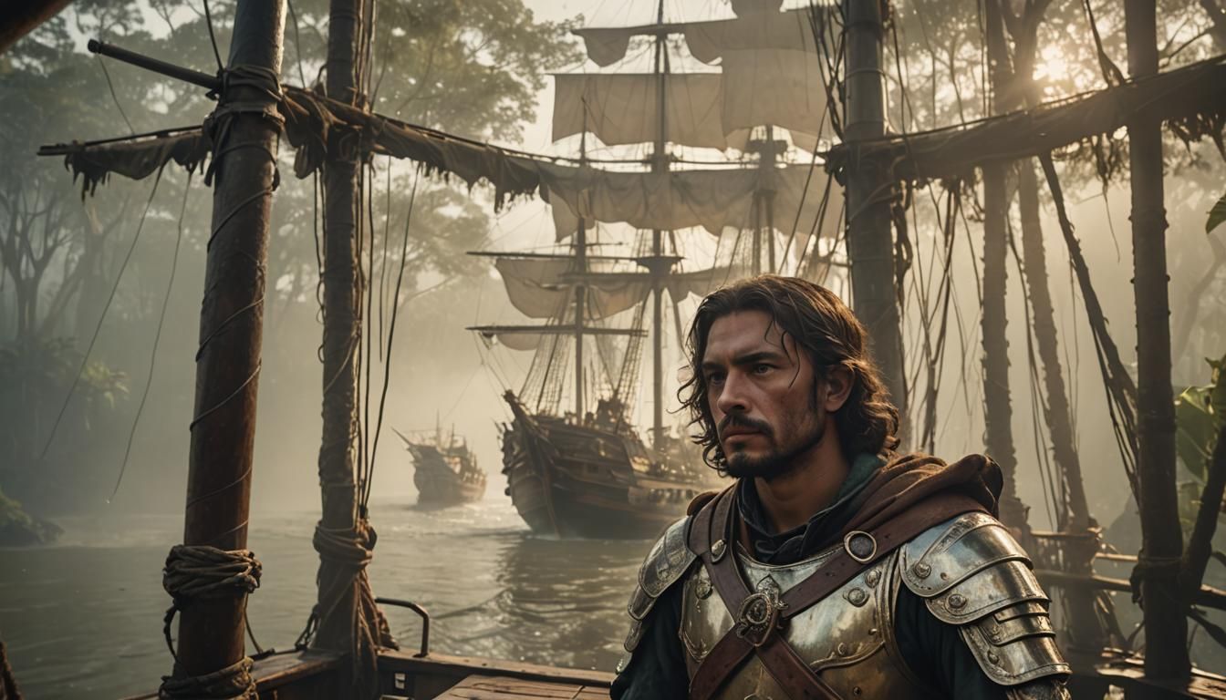 Conquistador on Galleon Deck in Sci-Fi Style