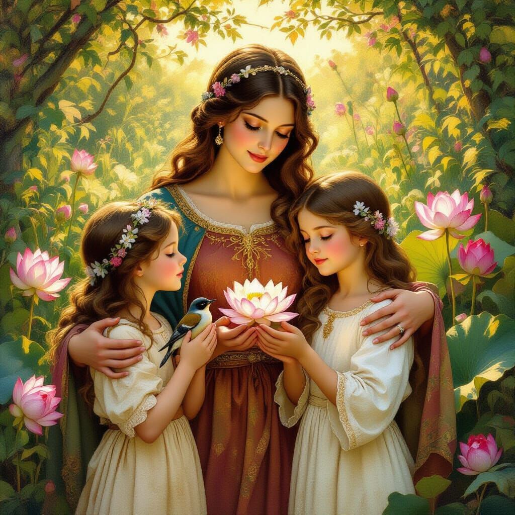 Sophia with Daughters Faith, Hope, Love in Garden