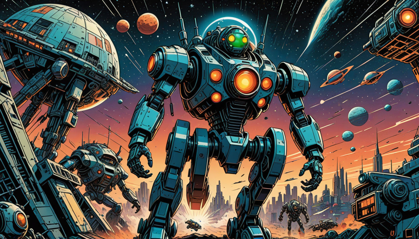 Vibrant Retro-Futuristic Comic Book Art