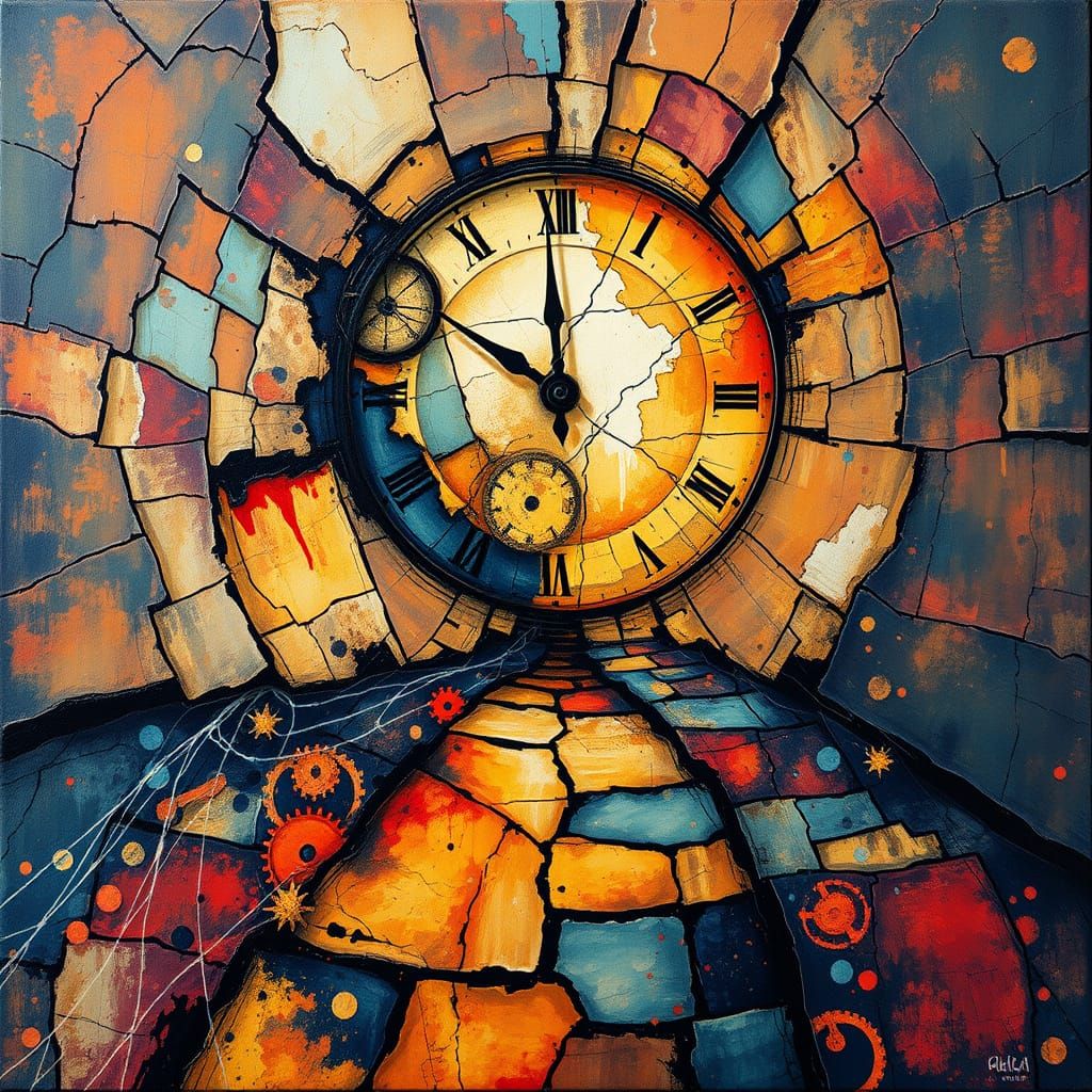 Abstracted Clockscape with Gears and Contrasting Tones