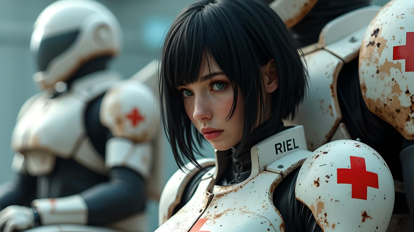 Futuristic Combat Medic in Mech Cockpit