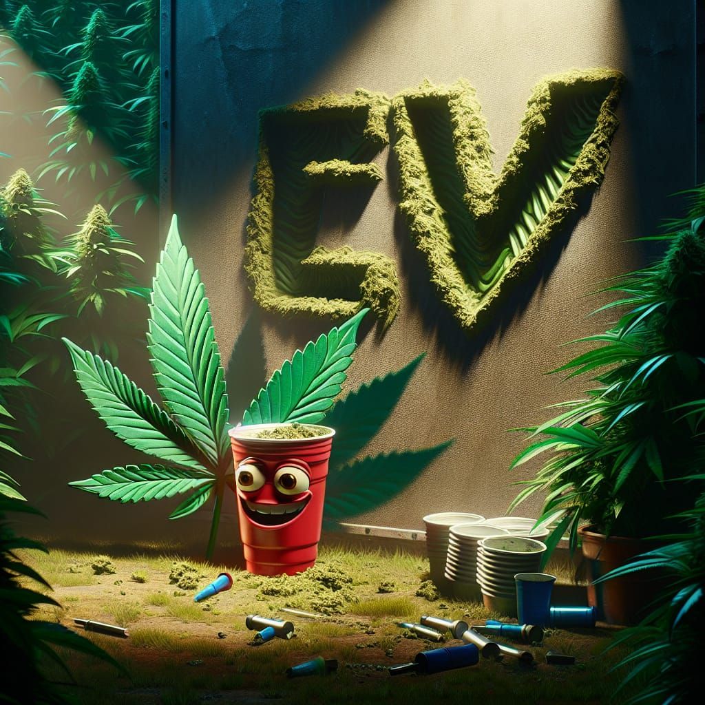 Joyful Cannabis Leaf Emerges: Digital Matte Painting