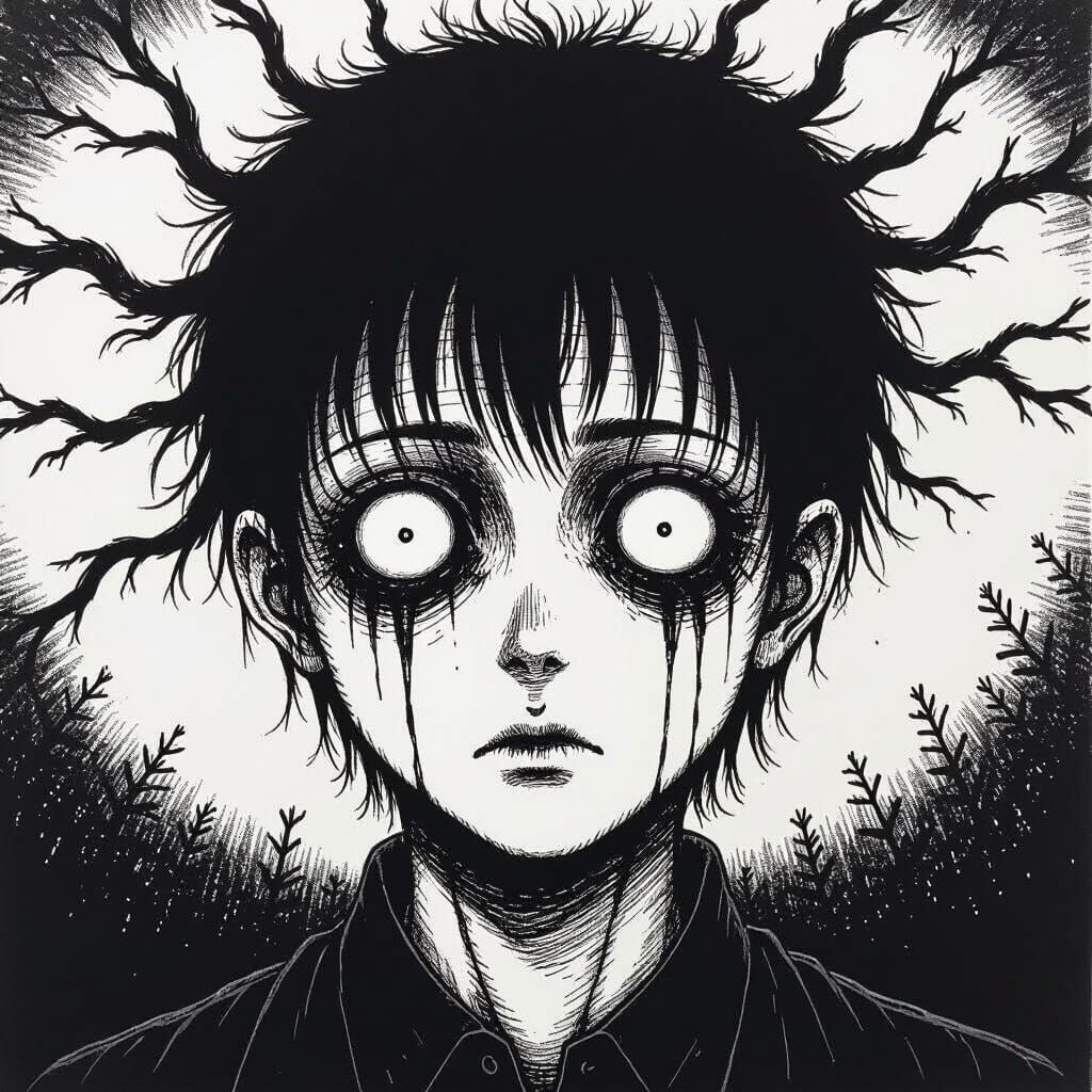 Junji Ito Inspired Biro Sketch of Unsettling Scene