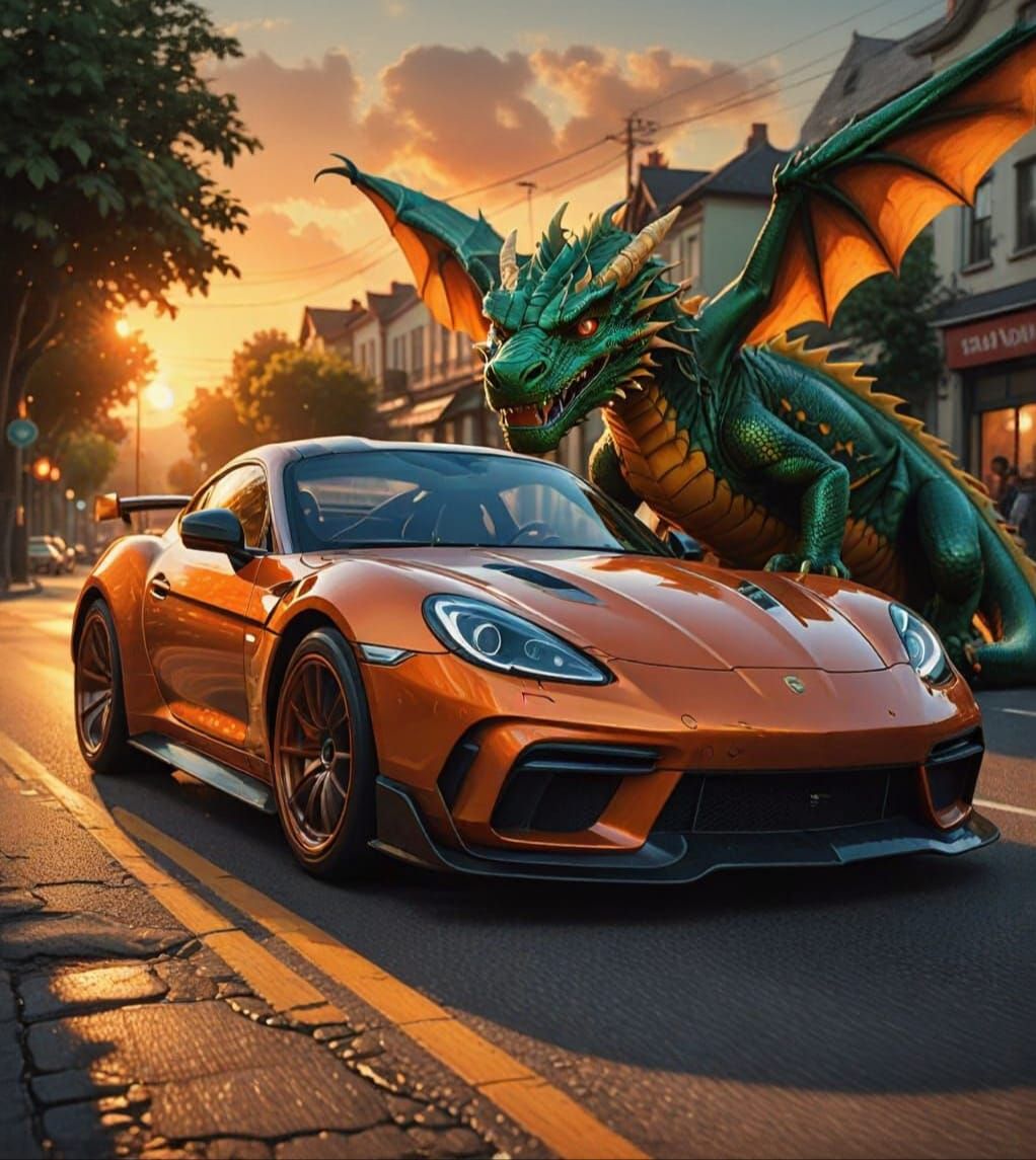 Orange Car and Green Dragon Morphing Realistically