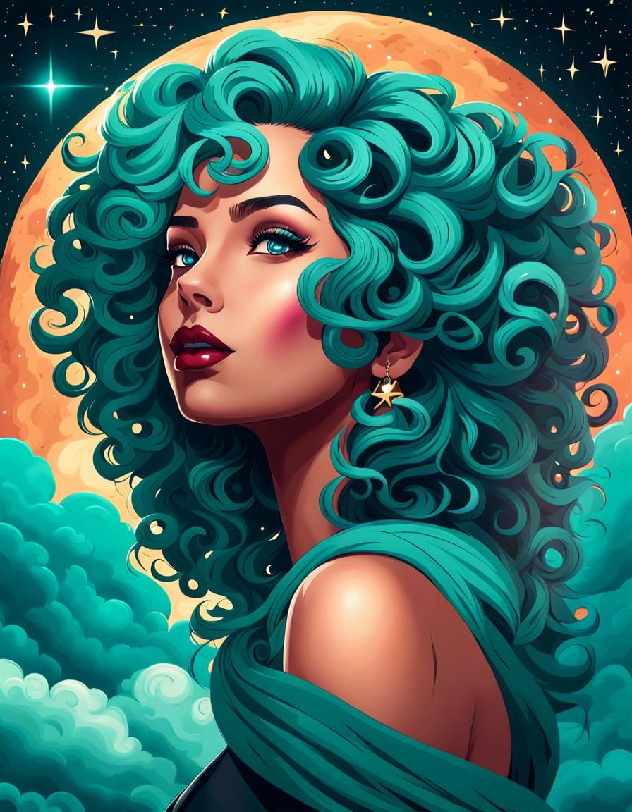Ethereal Woman with Teal Hair in Dreamy Cloudscape