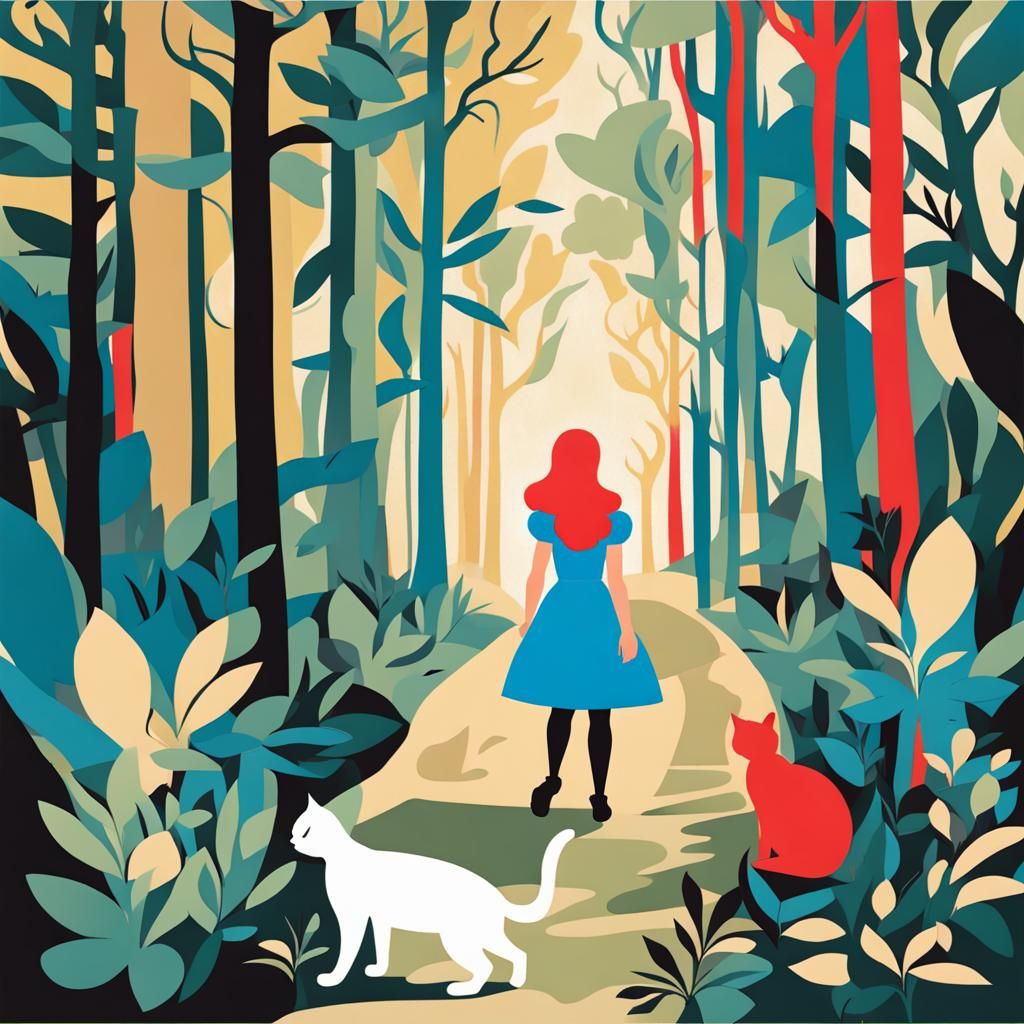 Alice in Wonderland Forest Scene, Matisse Style