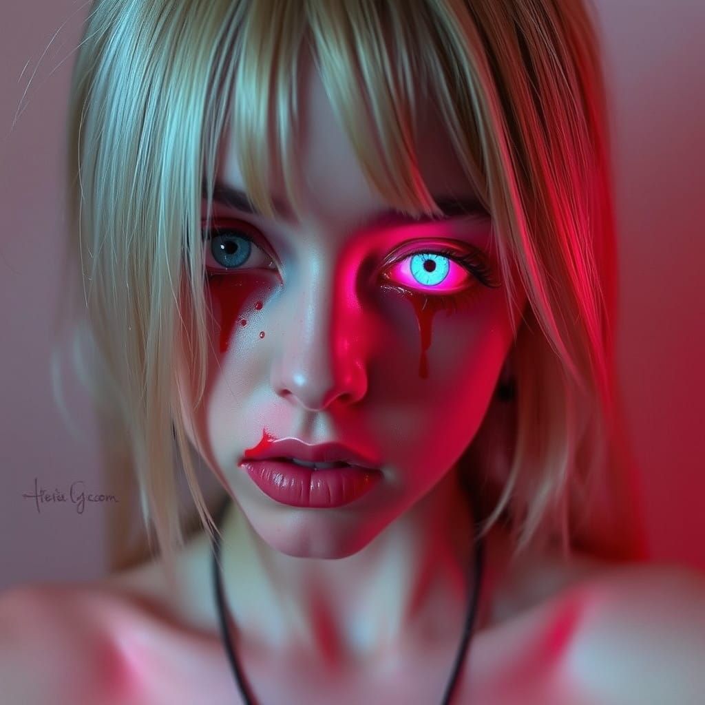 Ethereal Goth Eyes Weep Bioluminescent Tears