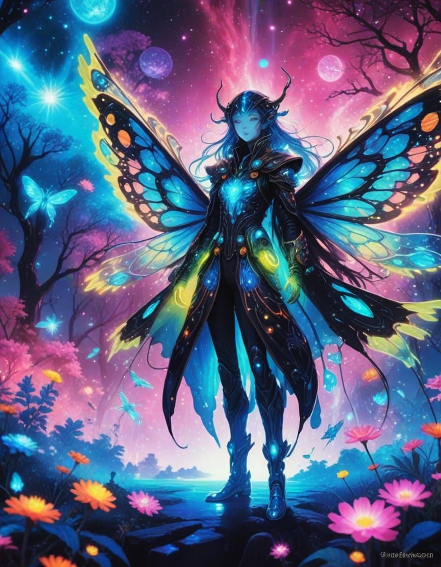 Hopepunk Futuristic Alien in Nature with Vibrant Anime Art