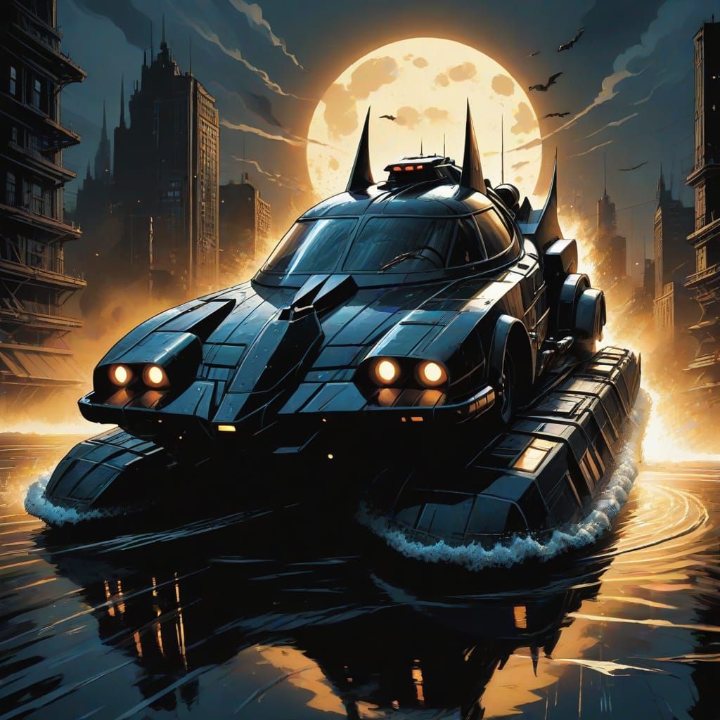 Batmobile Hovercraft in Comic Book Style