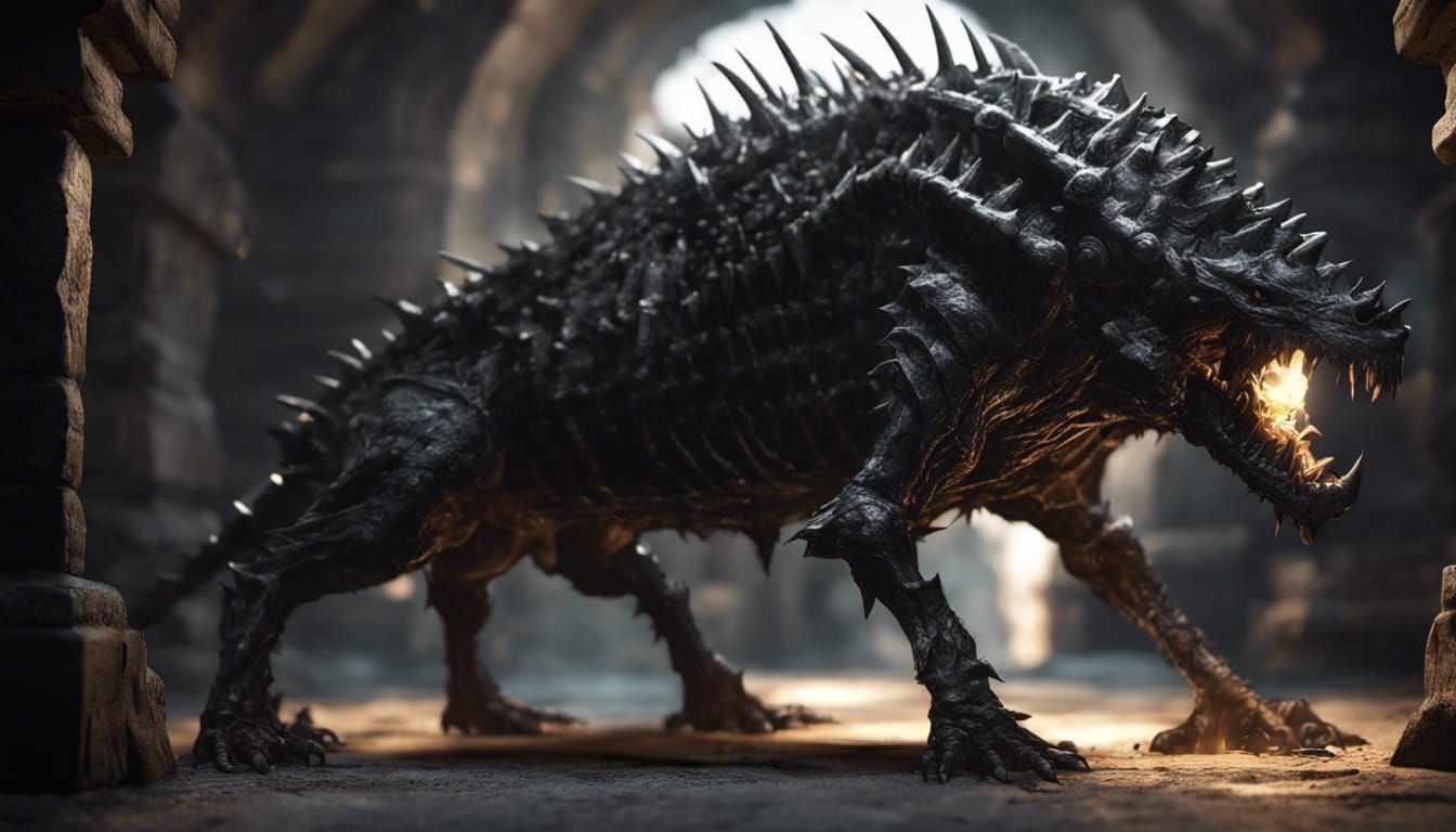 Detailed Black Bulette with Bone Spikes in Tunnel