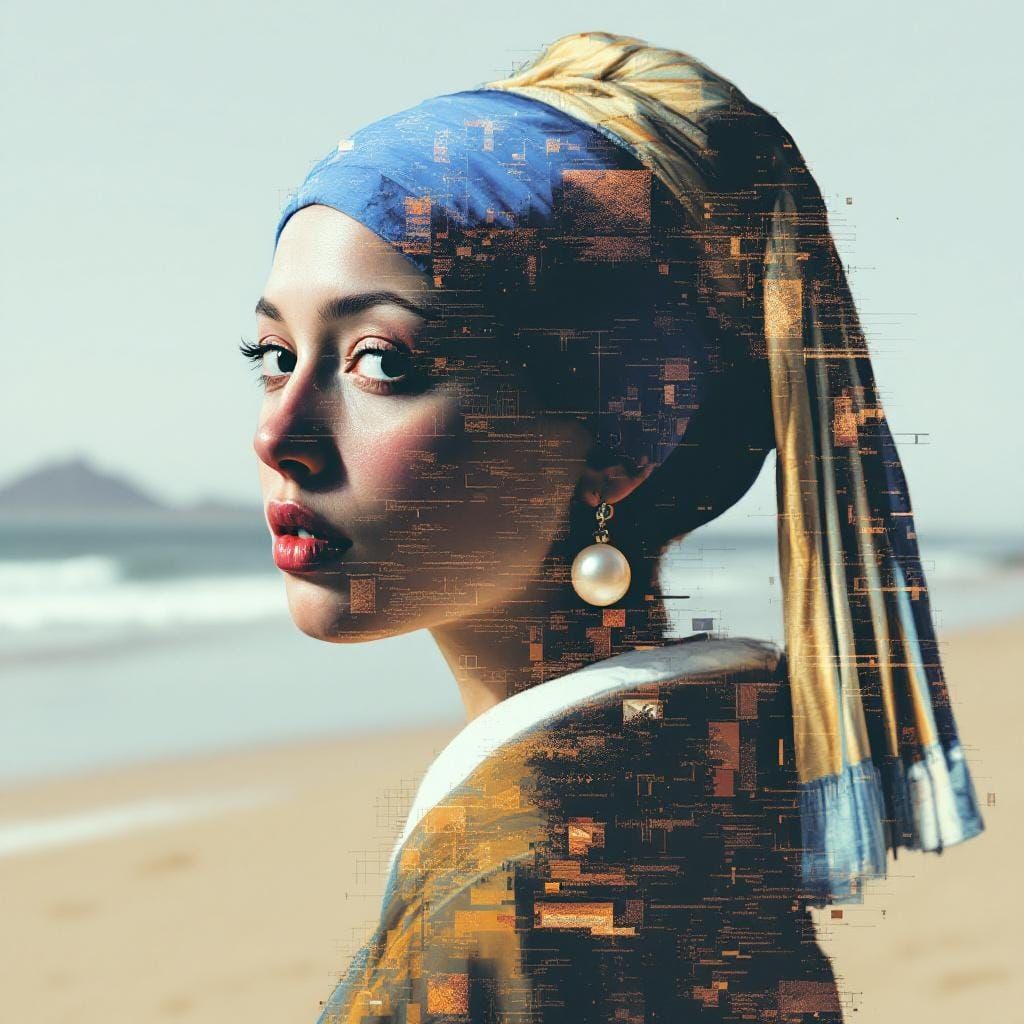 Glitch Art Portrait with Pearl Earring by Redon