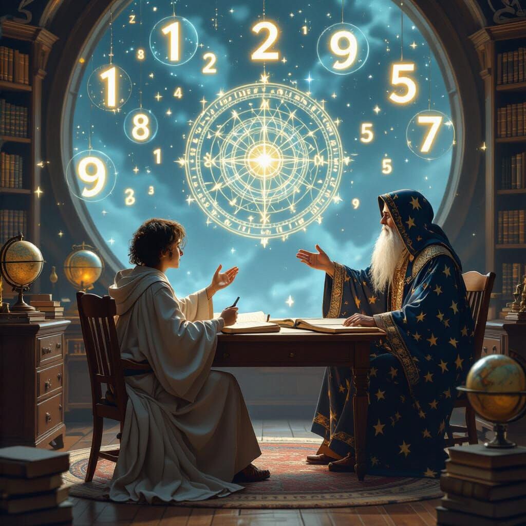 Glowing Numerals Guide Student in Cosmic Study