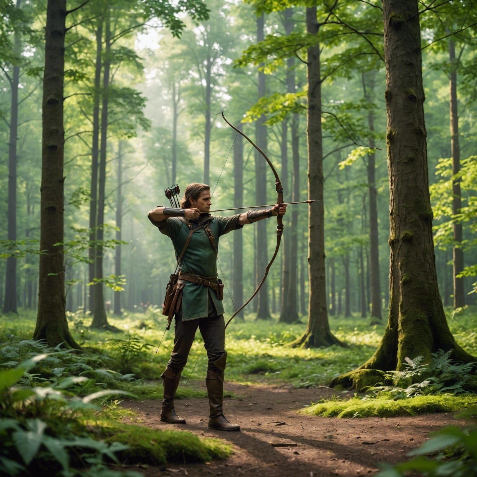 Archer Poised in Serene Forest Clearing