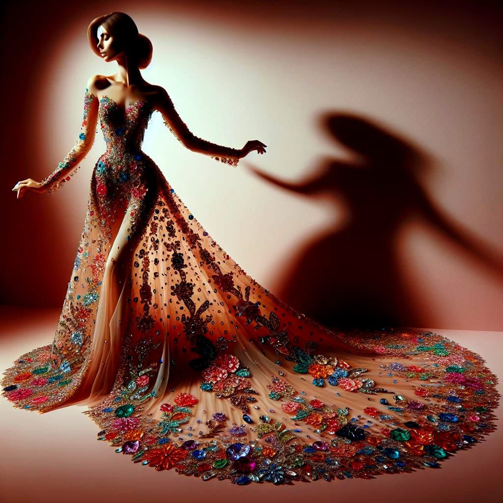 Elegant Woman in Stained Glass Gown