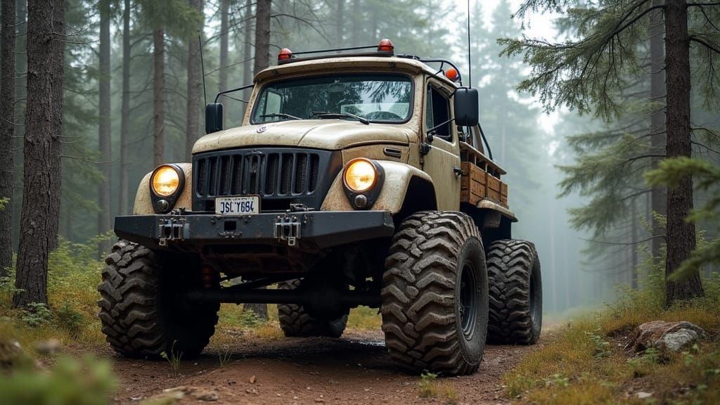 Rugged Off-Road VW Truck in Boreal Forest