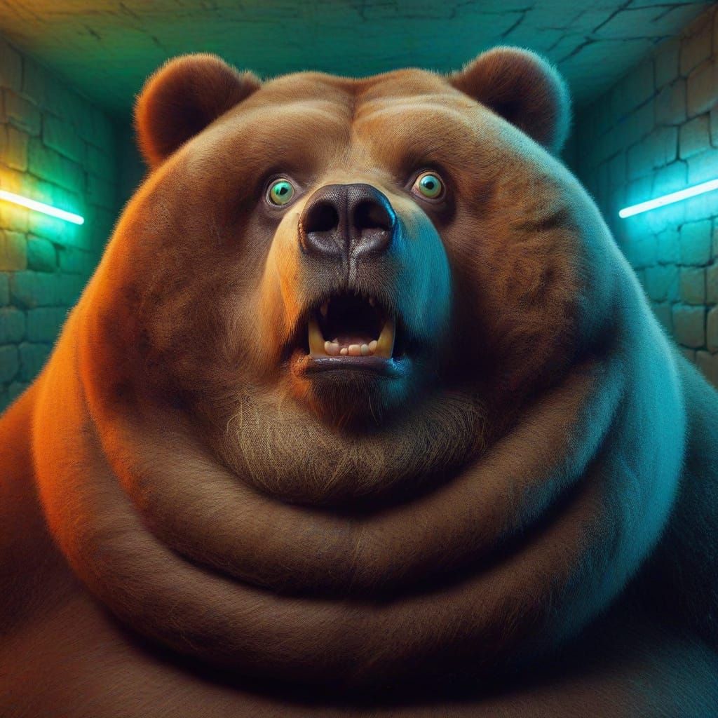 Comical Kodiak Bear in Discomfort, Exaggerated Expression