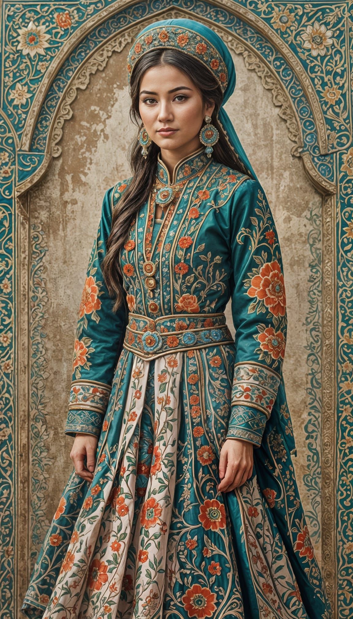 Uzbekistan Woman in Traditional Folk Outfit: Fairytale Portr...