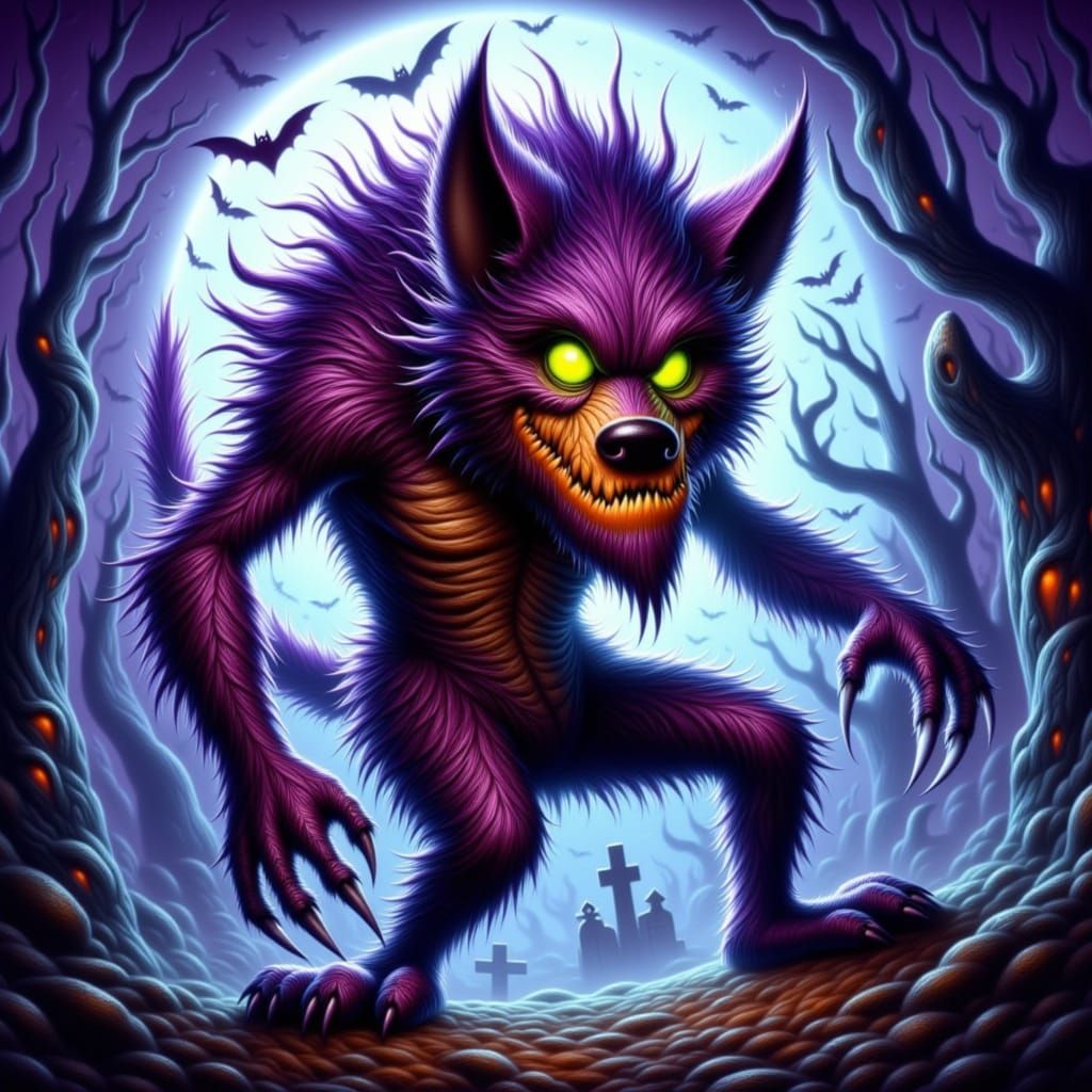 Frankenstein Werewolf Hybrid in Moonlit Forest