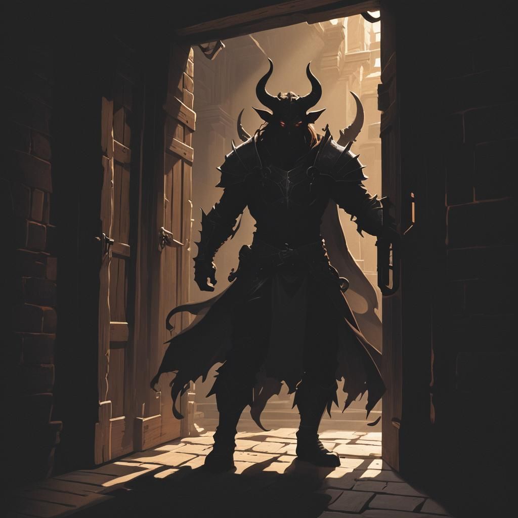 Tiefling Paladin Silhouette in a Thieves' Guild