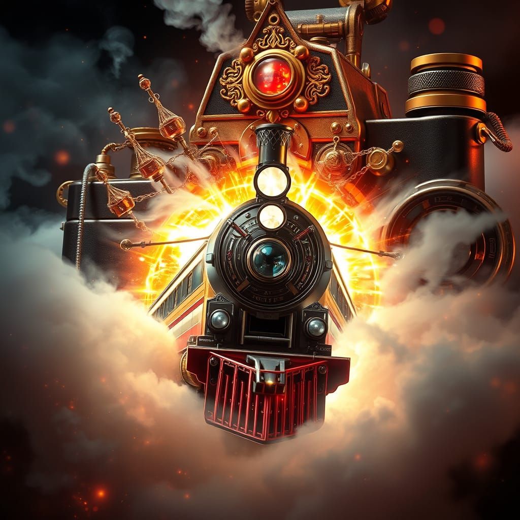 Mystical Train Emerges from Camera in a Swirling Dreamlike A...