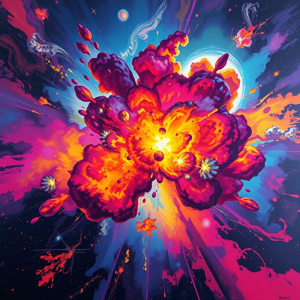 Vibrant Galaxy Explosion in Polychromatic Cosmic Style