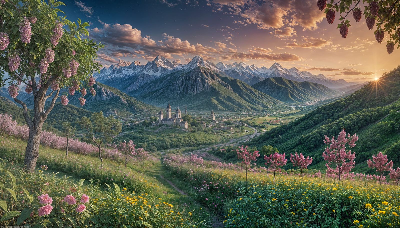 Cinematic Caucasus Landscape with Convallaria Majalis and Lu...